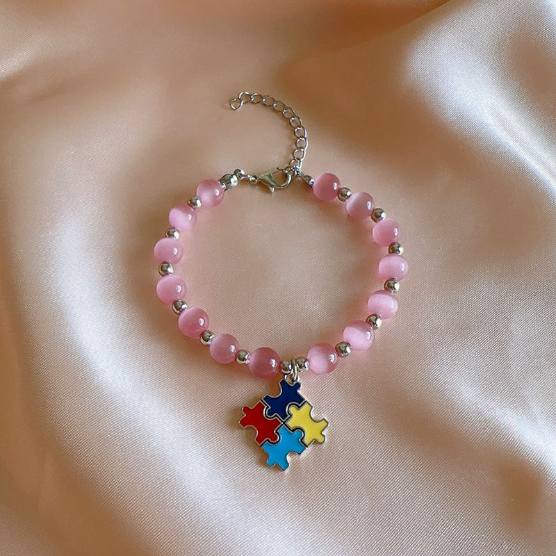 Wholesale Puzzle Love Pendant Pink Opal Bracelet